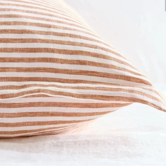 NWOT Quince European Linen Terracotta and White Stripe Euro Sham Set of 2 - Picture 3 of 4